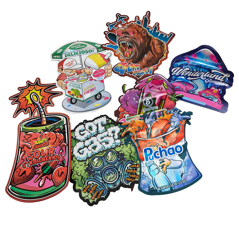Custom Printed Child Proof Resealable Smellproof Edible Mylar Bags Aluminium Foil Glossy Holographic Soft Touch Custom Shape Bag