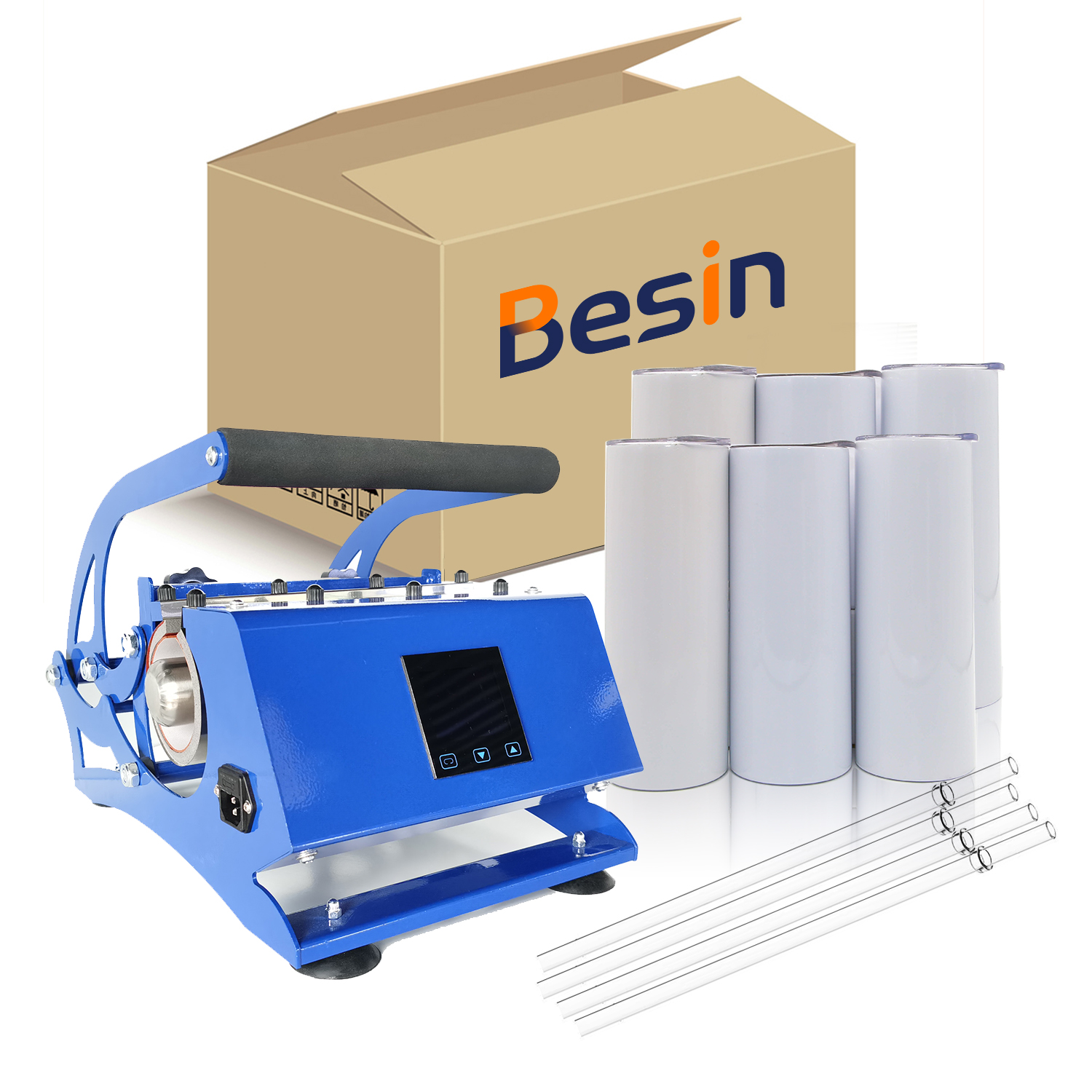 Mug Heat Press Transfer Sublimation Machine with 20 oz straight sublimation blanks stainless steel tumblers coffee mug