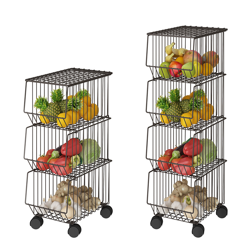 Factory Direct5 Large Capacity Stainless Steel Removable Kitchen Fruit Vegetable Storage Organizer Trolley Display Basket