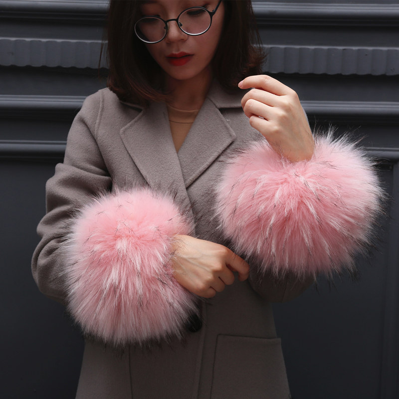 Winter 2021 Women fake raccoon Fox Fur Sleeve Cuffs Wrist Ring Raccoon Fur Cuffs For Fashion Parka Coat Jackets decoration