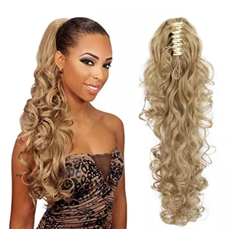 Custom Color 25 Inches Long Body Wave Wigs Women Synthetic Curly Claw Clip Ponytail Hairpieces Hair Extension