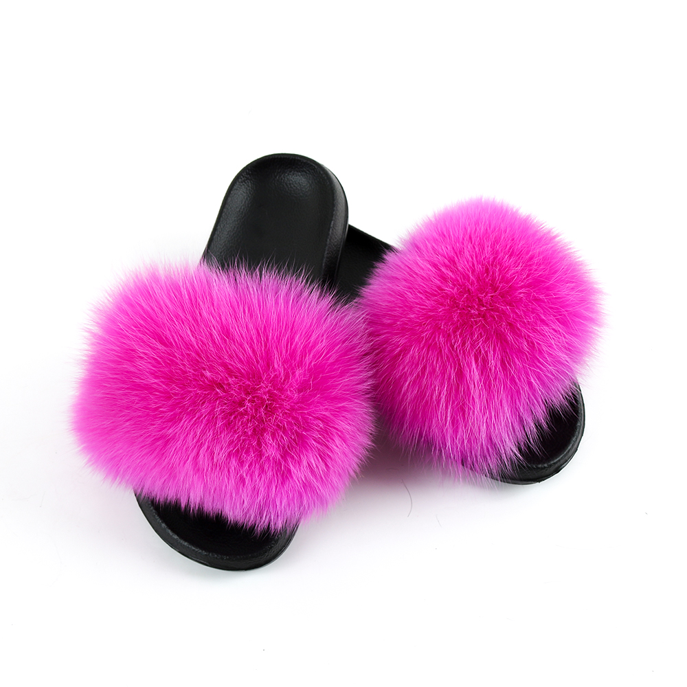 2020 summer cheap custom multicolor fur slippers fox slide sandals big fluffy slides