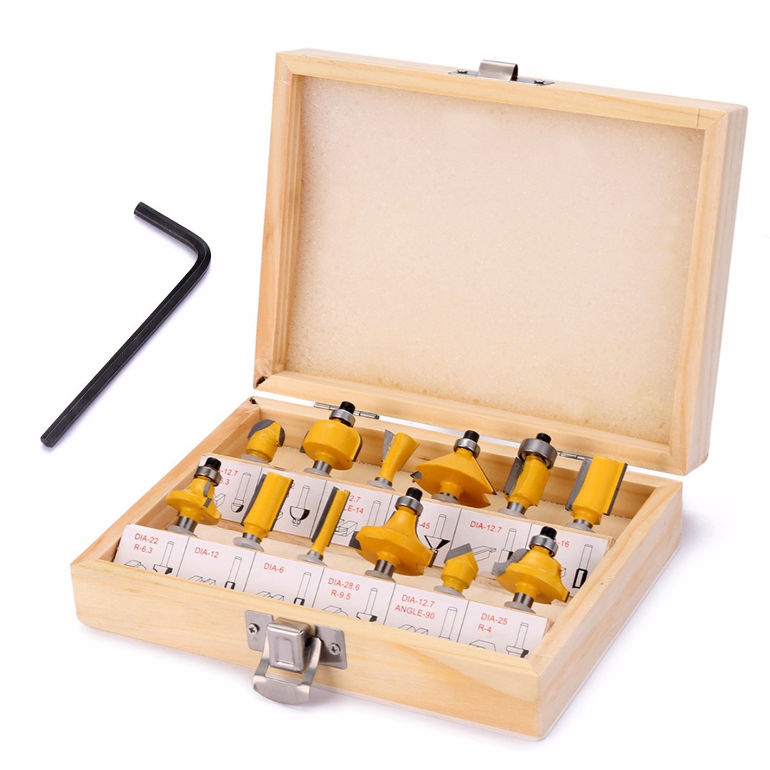 Alpha 12pcs 1/2 1/4 8mm Shank CNC Carbide Wooden Router Bits For Wood Woodworking