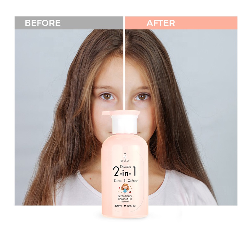 Support custom own brand excellent children's hair removal strawberry shampoo conditioner 2-in-1 no harm children's hair care