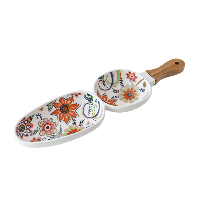 Luxury high-end creative ceramic western tableware fruit plate dessert bowl floral hand-painted compartment ceramic plate