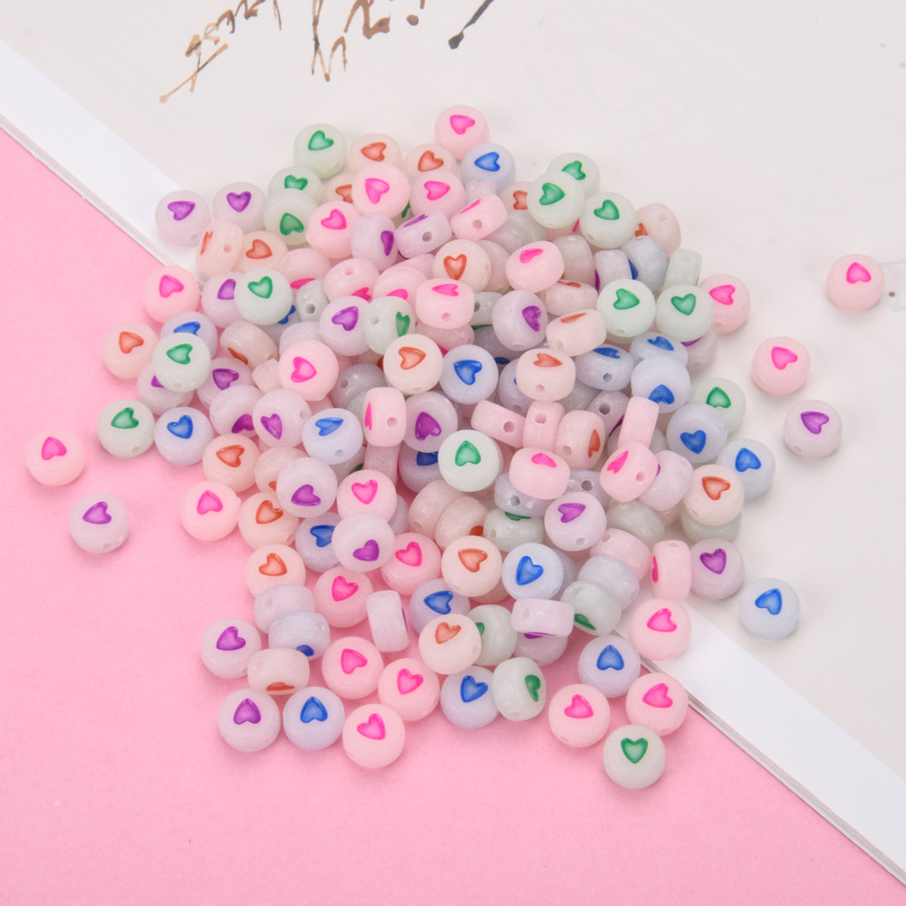 Hobbyworker 100 Pieces Luminous Acrylic Alphabet Glow In The Dark Loose Beads For Bracelets Necklace Jewelry