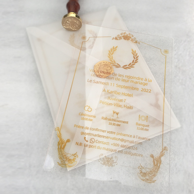 Small QTY Cheap Price Custom PVC Transparent Clear Plastic Wedding Invitation Cards