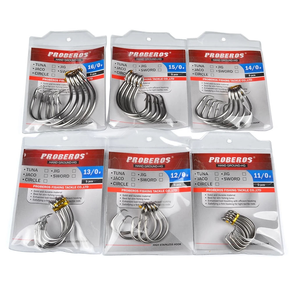 PROBEROS 5 шт. рыболовный крючок для морской воды DWH105 круглый крючок 11/0 #-16/0 # Модель рыболовный крючок из нержавеющей стали