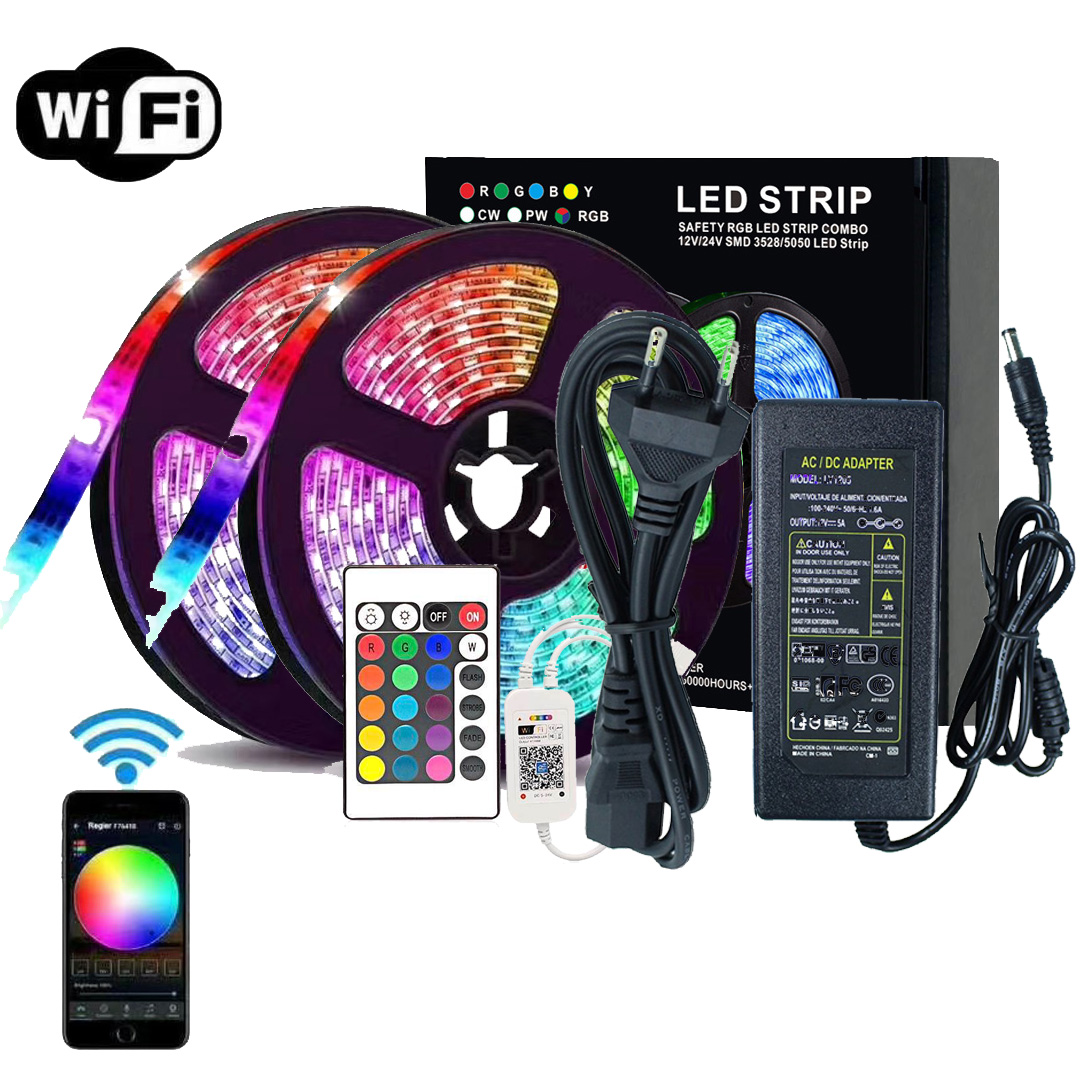Светодиодный смарт-контроллер голоса SMD5050 RGB, музыкальная полоса с контроллером и адаптером на 24 кнопки, 12 В постоянного тока, с Wi-Fi, белый свет