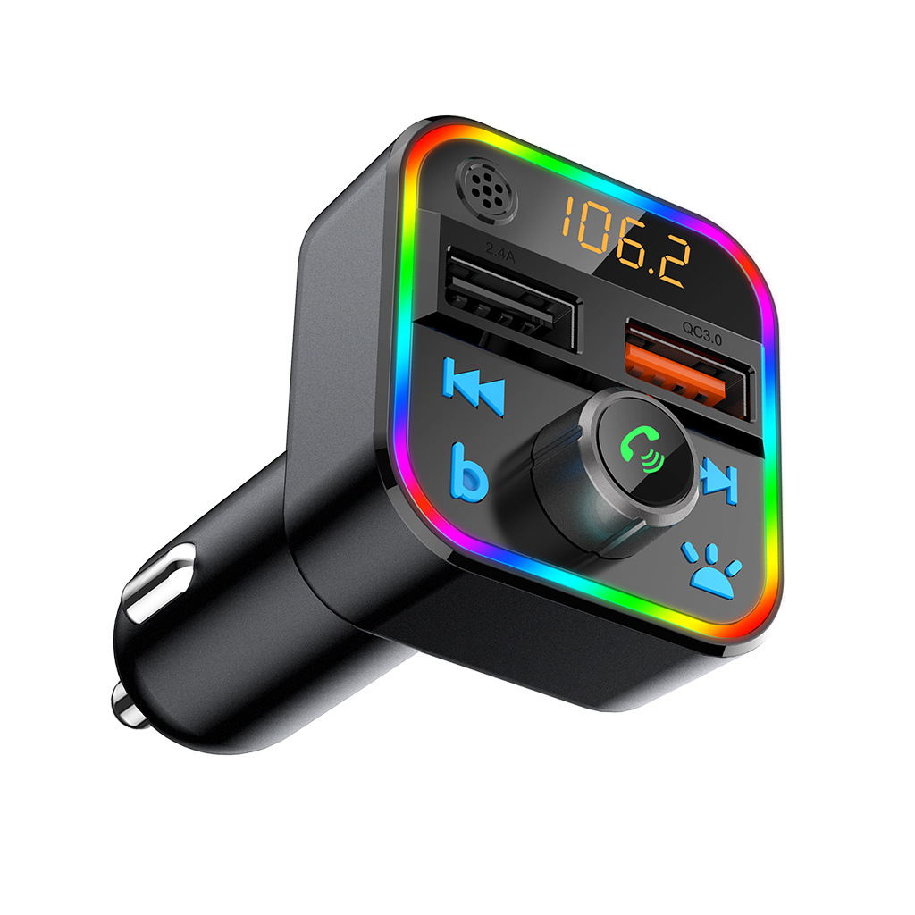Беспроводной автомобильный Fm-трансмиттер, стерео MP3-плеер с двойным USB портом для быстрой зарядки, 2,4 А, со светодиодной подсветкой и линейным выходом