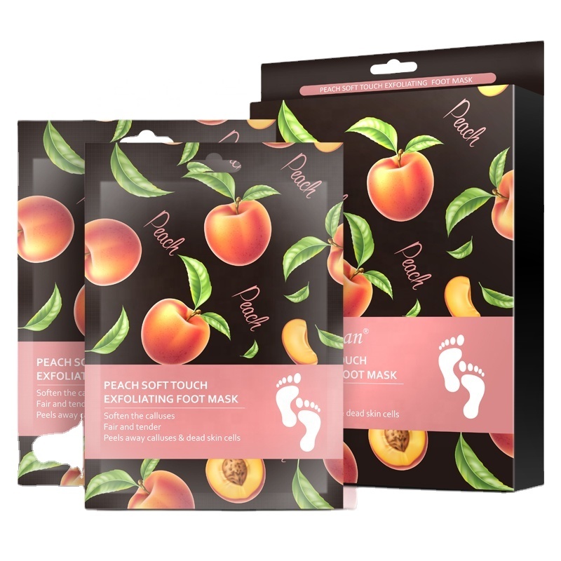 OEM Private Label Summer Peach Organic Foot Peel Mask For White Soft Beautiful Foot Patch Socks Feet Exfoliating mask