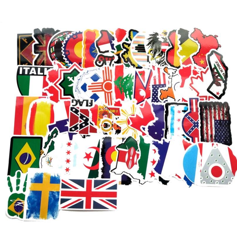 ZY1158C 52Pcs Map Flag Stickers Cute Waterproof Laptop Computer Skateboard Bicycle Luggage For Teen Kids Toys Sticker