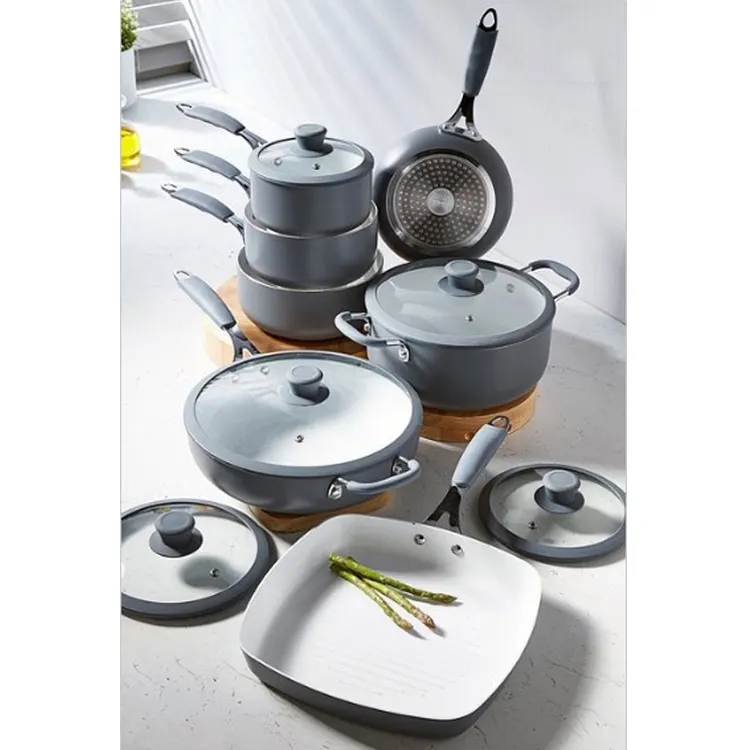 7 Pieces Stretching aluminum cookware set ceramic coating nonstick fry pan and stockpot pan sets