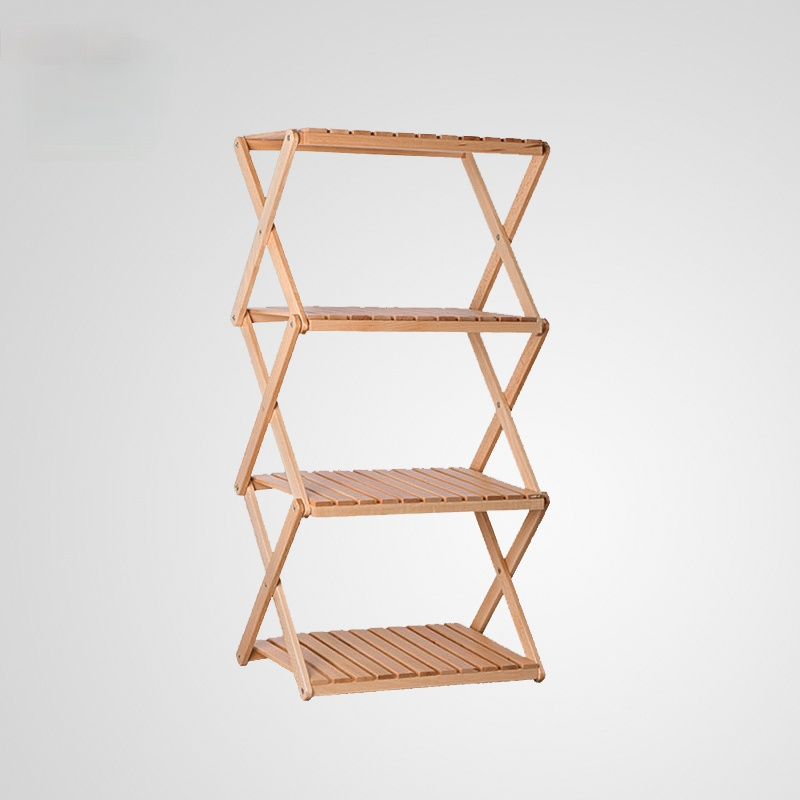 WOODSPACE Multi-functional Outdoor Camping Solid Wood Shelf Portable Storage Shelf Folding Picnic Table Camp Table