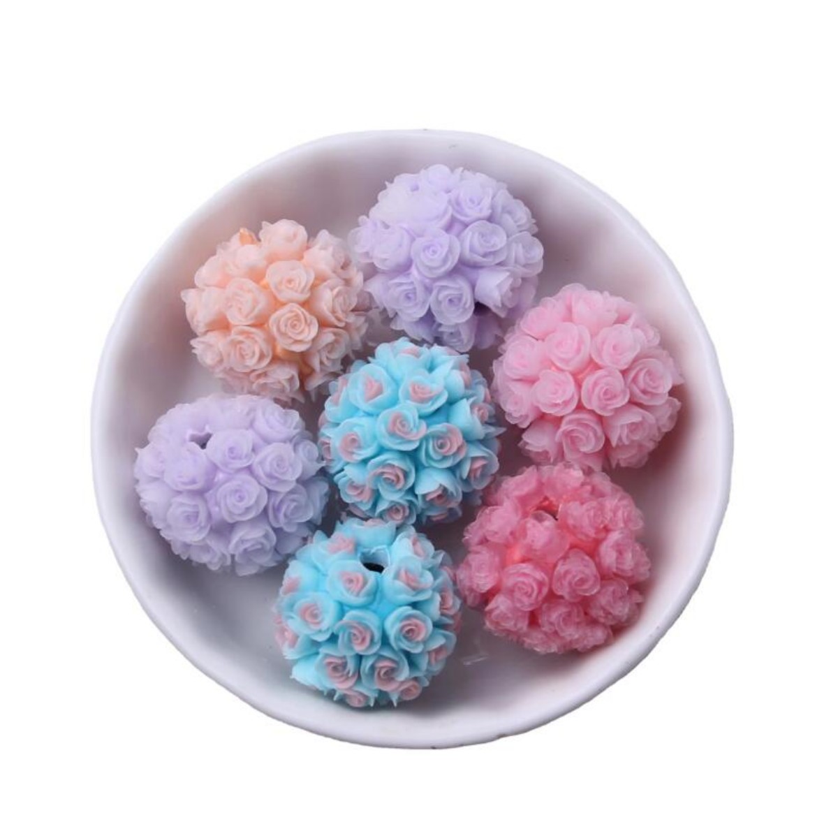 20mm 100pcs Fashion New Wholesale Colorful Loose Round Clay Resin Flower Rhinestone Ball Rose Beads for Chunky Jewelry Making