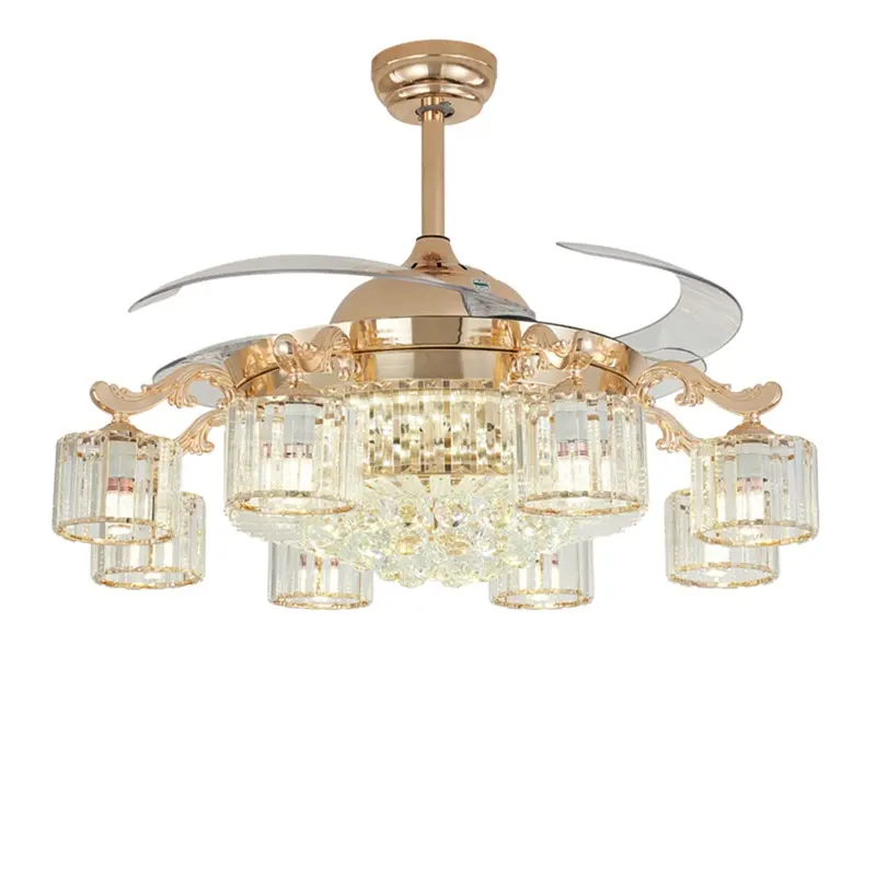Good Price Fan Ceiling Lights For Home Luxury Crystal Lamp Remote Control Without Blade Modern Gold