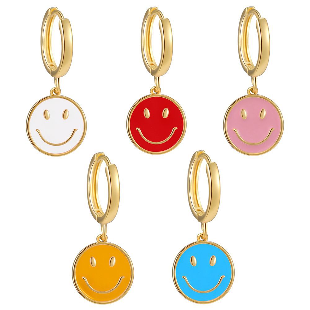 Cute Round Smiley Face Earrings Fun Design Adorrable Face Earrings Gold Plated Statement Ear Piercing Punk Emotion Face Earrings