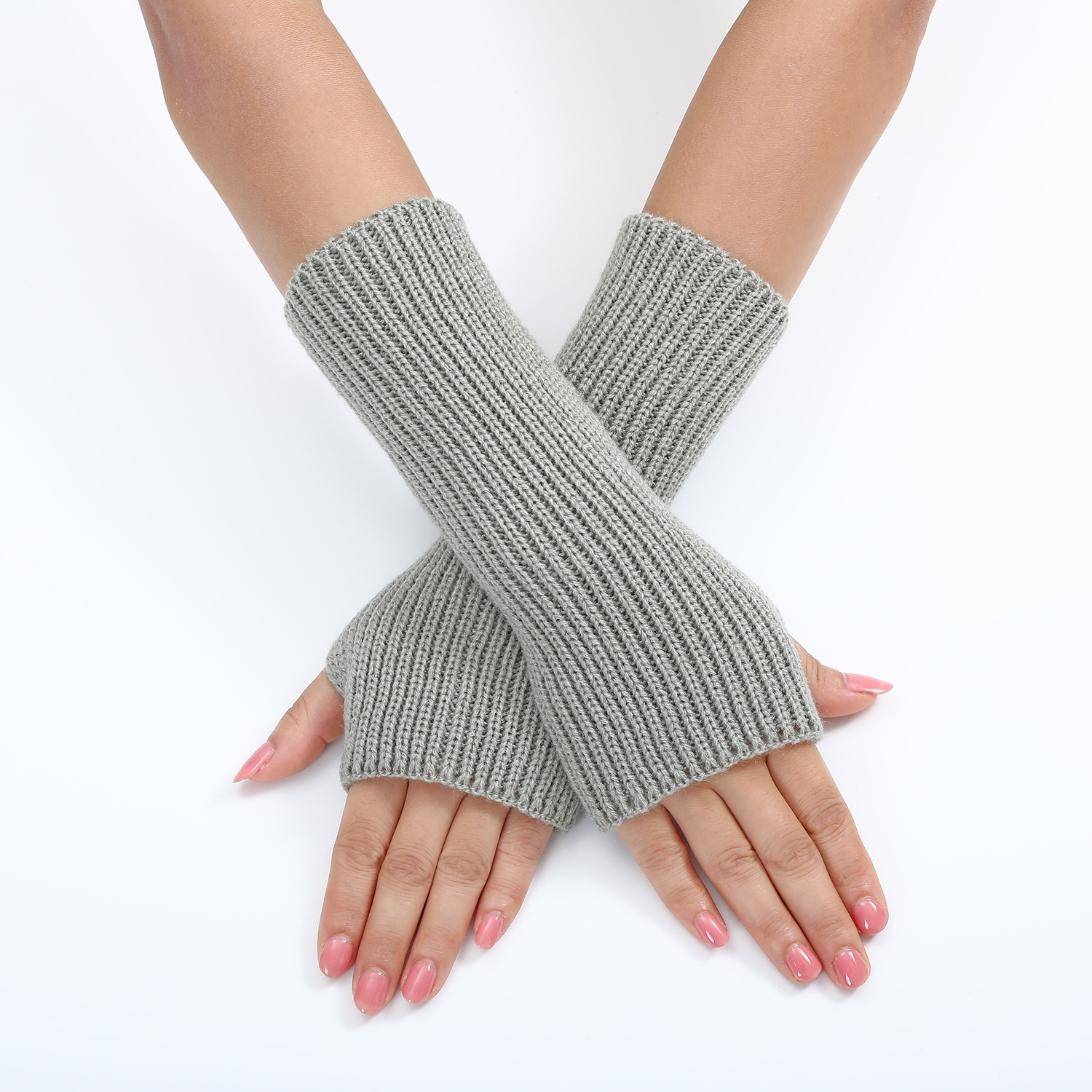 BESTELLA Unisex 20cm Half-Finger Gloves Sleeves Knitted Arm Hand Warmer Sleeve Fingerless Mittens for Men and Women