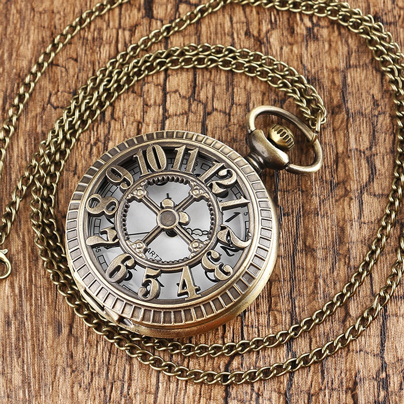 Wholesale Custom Vintage Copper Bronze Antique Pocket Watch Hollow Flip Quartz Pocket Watches For Gift