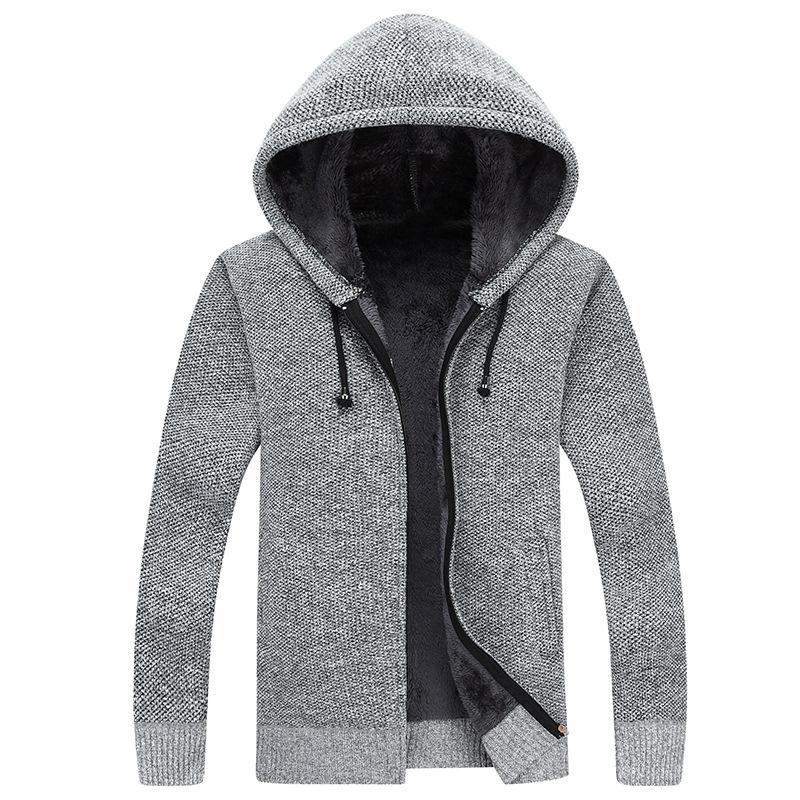 2021 autumn new men's solid cardigan long sleeve hooded sweater with pocket casual knitted for men