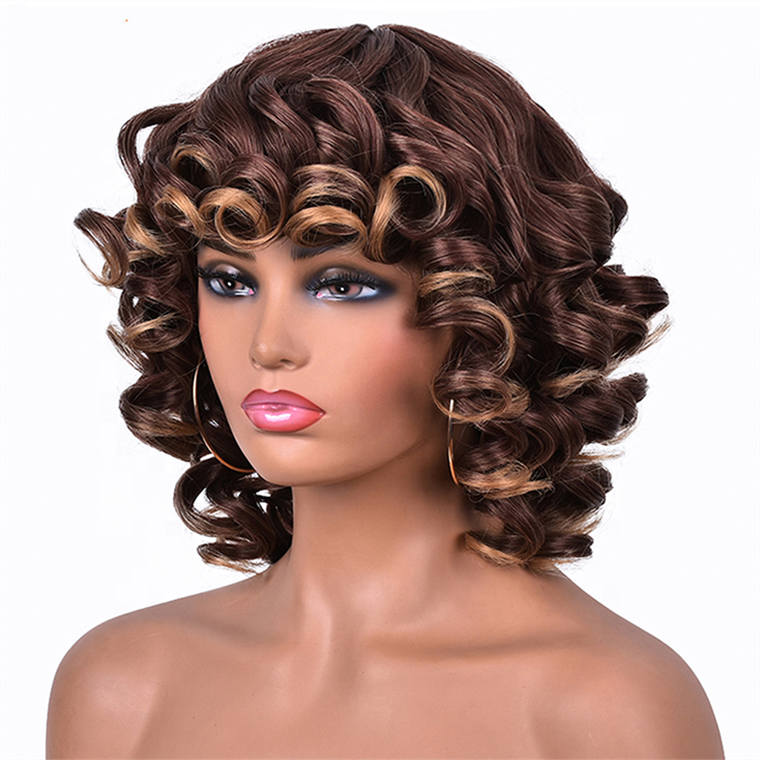Hot selling Black Women African Omber Temperature Short Wigs Kinky Curl Synthetic Wig