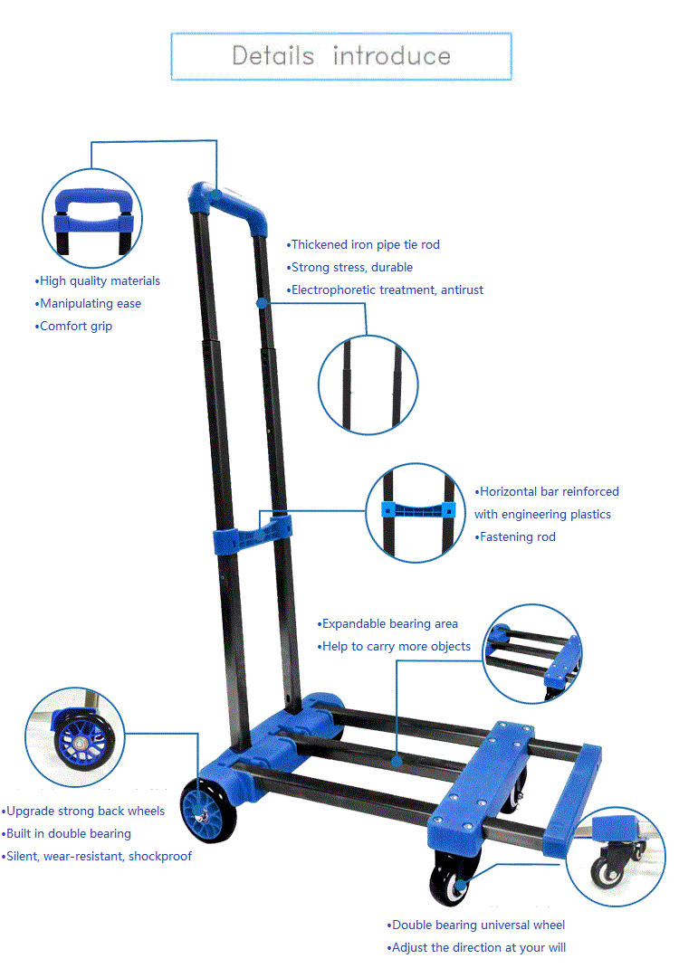 High Quality Heavy Duty Compact Folding Luggage Trolley Cart for Home Shopping