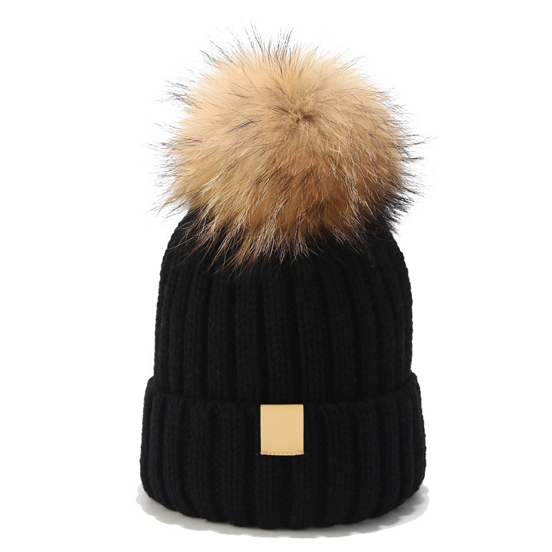 New Winter Big Fur Ball Knitted Women Hat Beanie Mommy And Me Beanie
