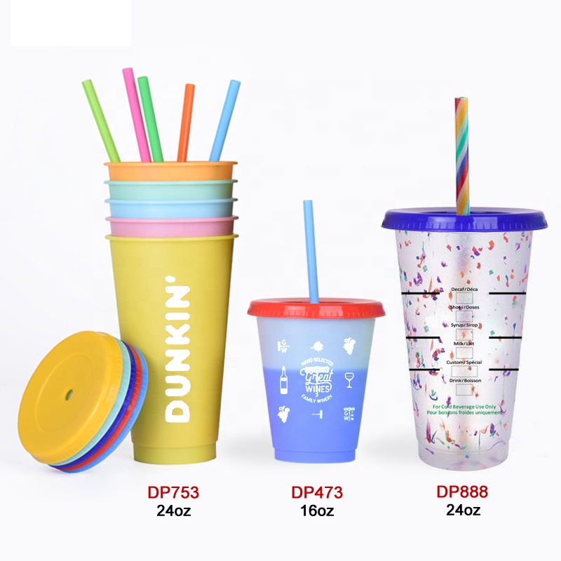 2020 amazon горячие продажи BPA бесплатно 16/24OZ многоразовые изготовленные на заказ пластиковые температуры изменение цвета чашки стакан кружка с трубочкой