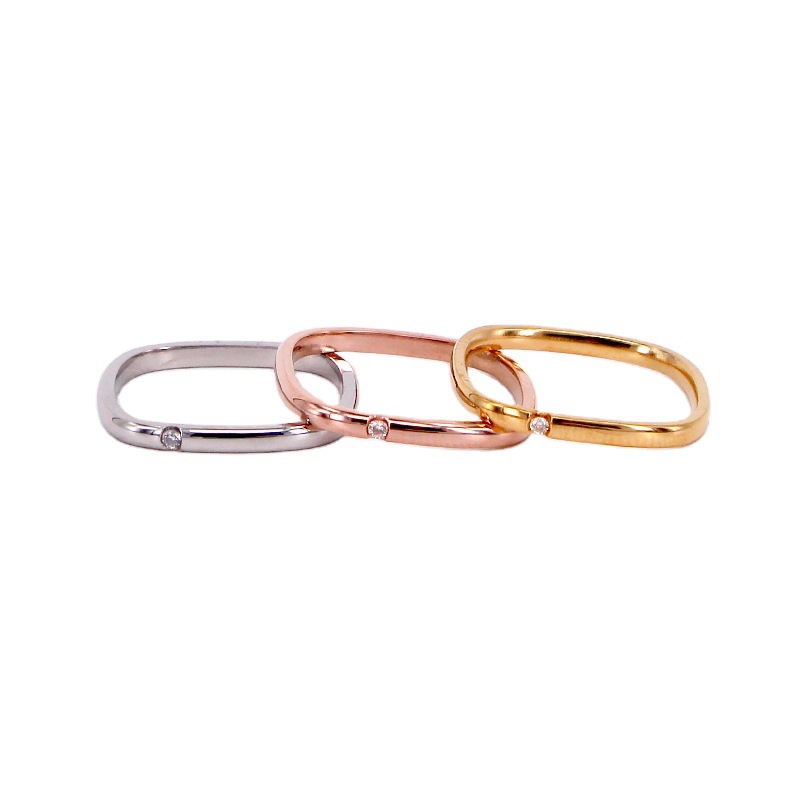 Simple Dainty Minimalist Women Jewelry Square Rectangle Shape Single CZ Stainless Steel Men Stackable Finger Band Ring