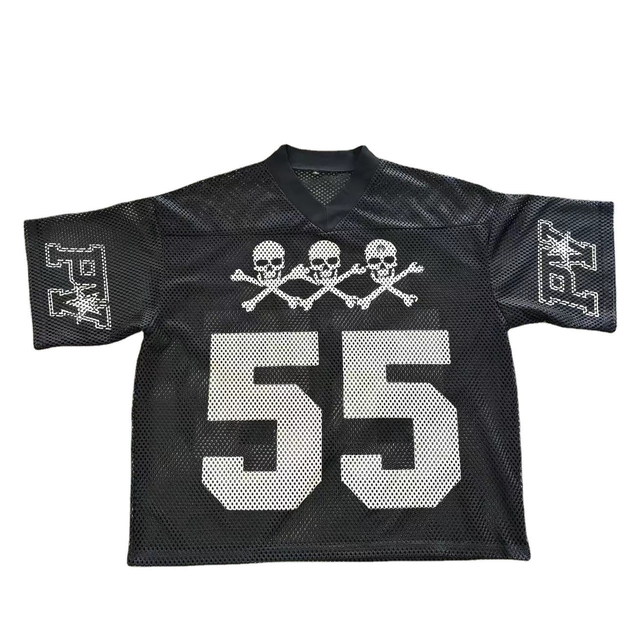 Custom Screen Printing Streetwear V-neck Mens Sports Retro Soccer Basketball Mesh Men Crop Boxy Black Jersey Football T-shirt
