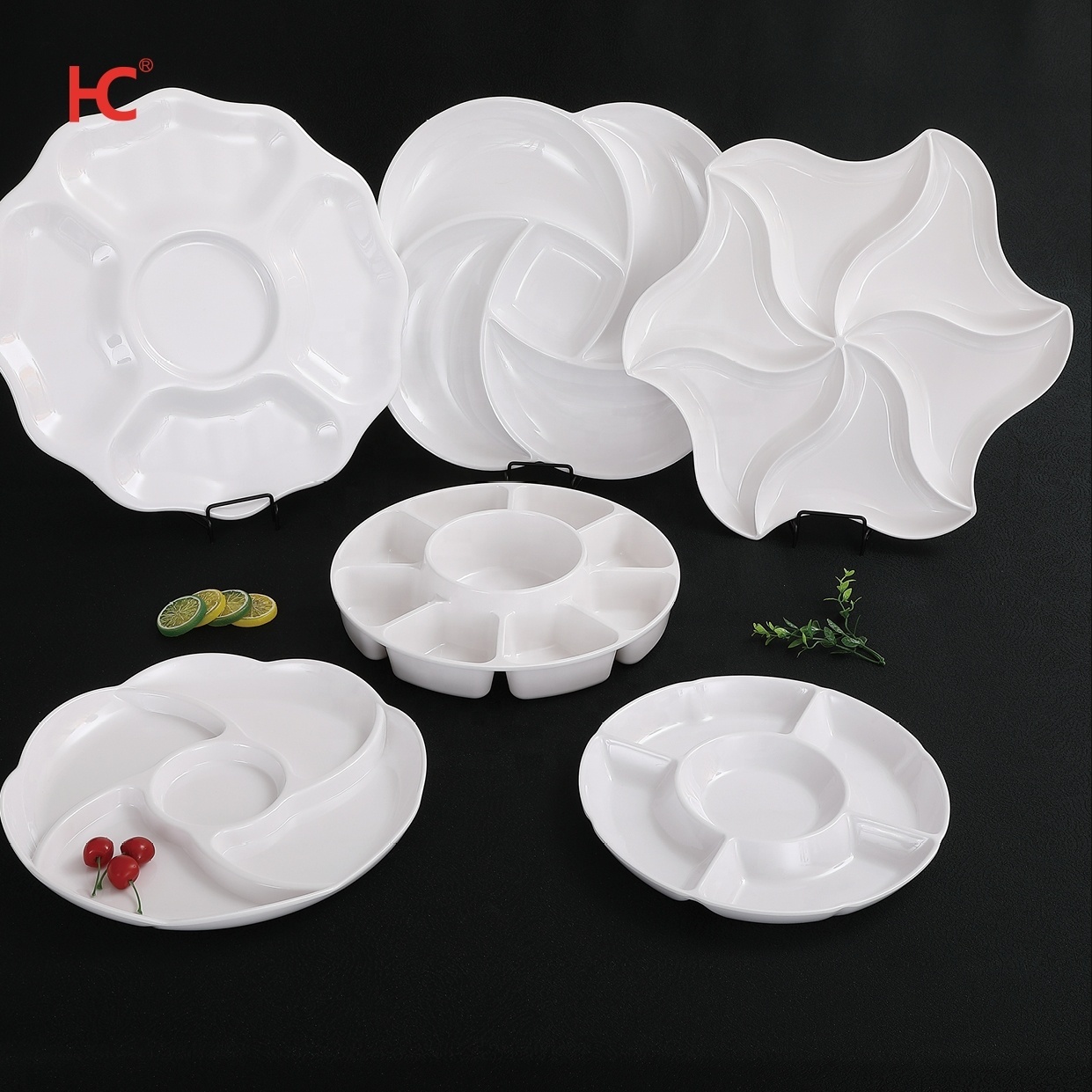 Restaurant Canteen large Multi-Grid Dinnerware wedding Snacks Candy household Fruit Plastic Melamine Dishes & Plates for party