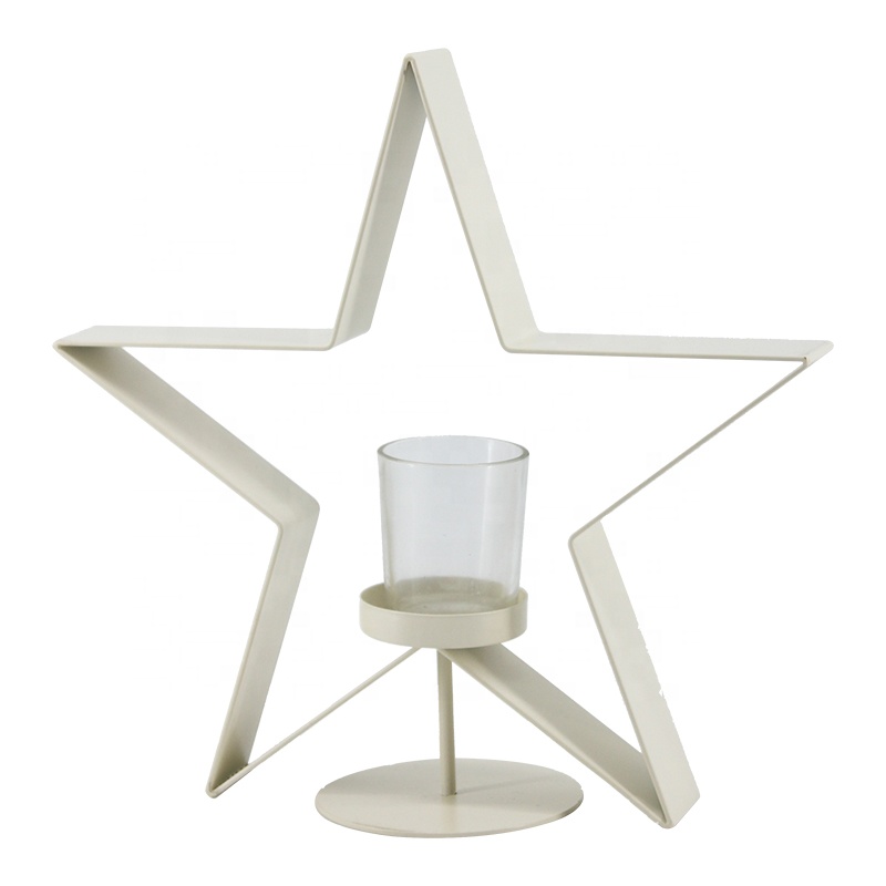 Star Design White Metal Candler for Festival Home Decoration Stand Candle Holder for Christmas Decor