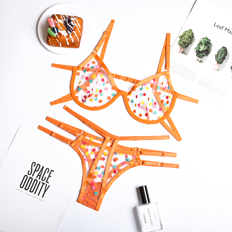 Summer New Sexy Multicolor Polka Dot Lace Mesh Two-Piece Suit Sexy Lingerie Women
