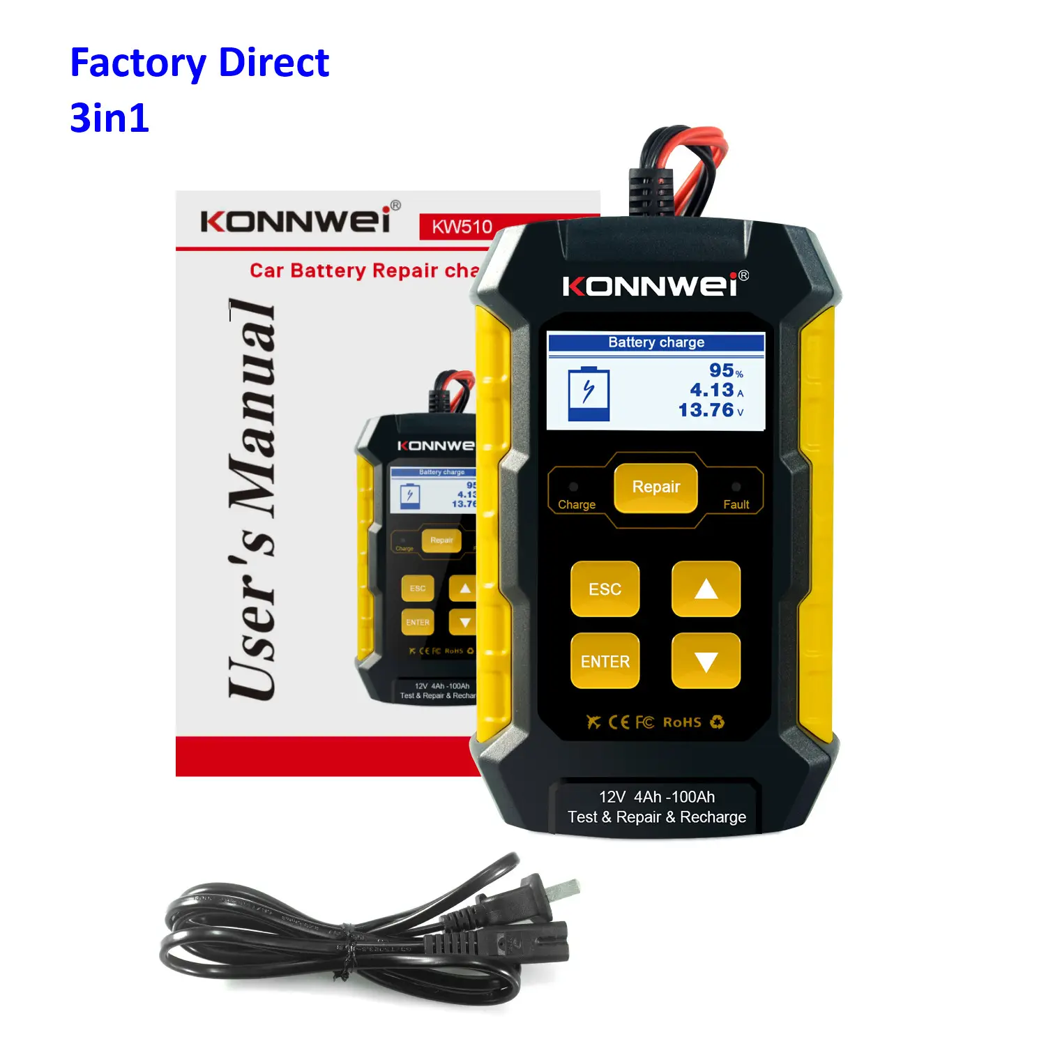 Automotive battery tester charger KONNWEI kw510 car battery tester car repair tool