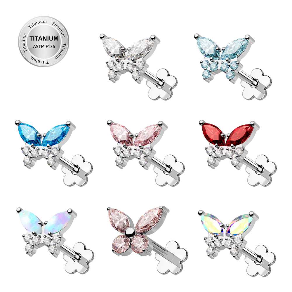 Toposh Zircon butterfly Rock ASTM F136 g23 labret Threadless Push In top Rings ear g23 piercing titanium jewelry