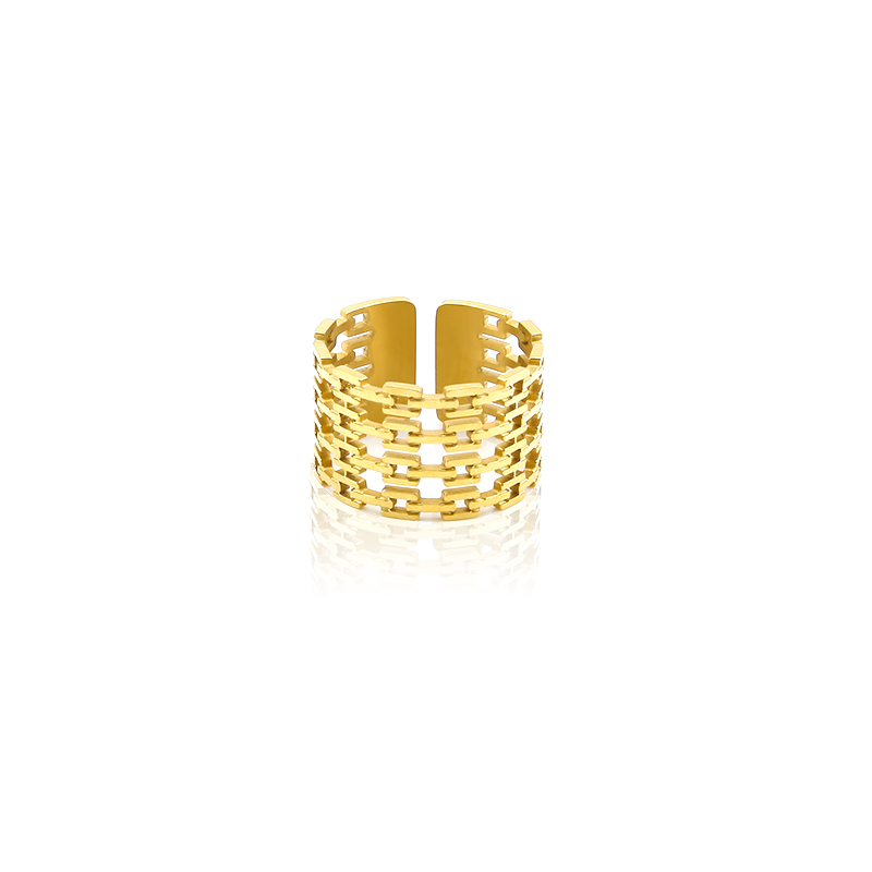 Classic stainless steel curb link chunky chain wide rings hollow gold plated geometric rings for women open minimalist rings