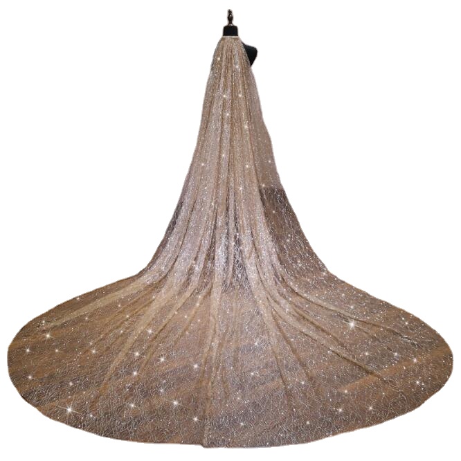 Bridal Veils gold sparkle veil super long tail wedding dress the minimum size Three Meters Length and 1.5 meter wide