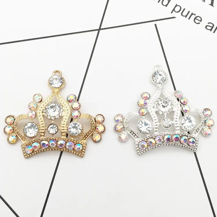 AB Rhinestone Crown Charms Bracelets Jewelry Floatings Queen Alloy Pendant For Hair Jewelry Accessories DIY Craft