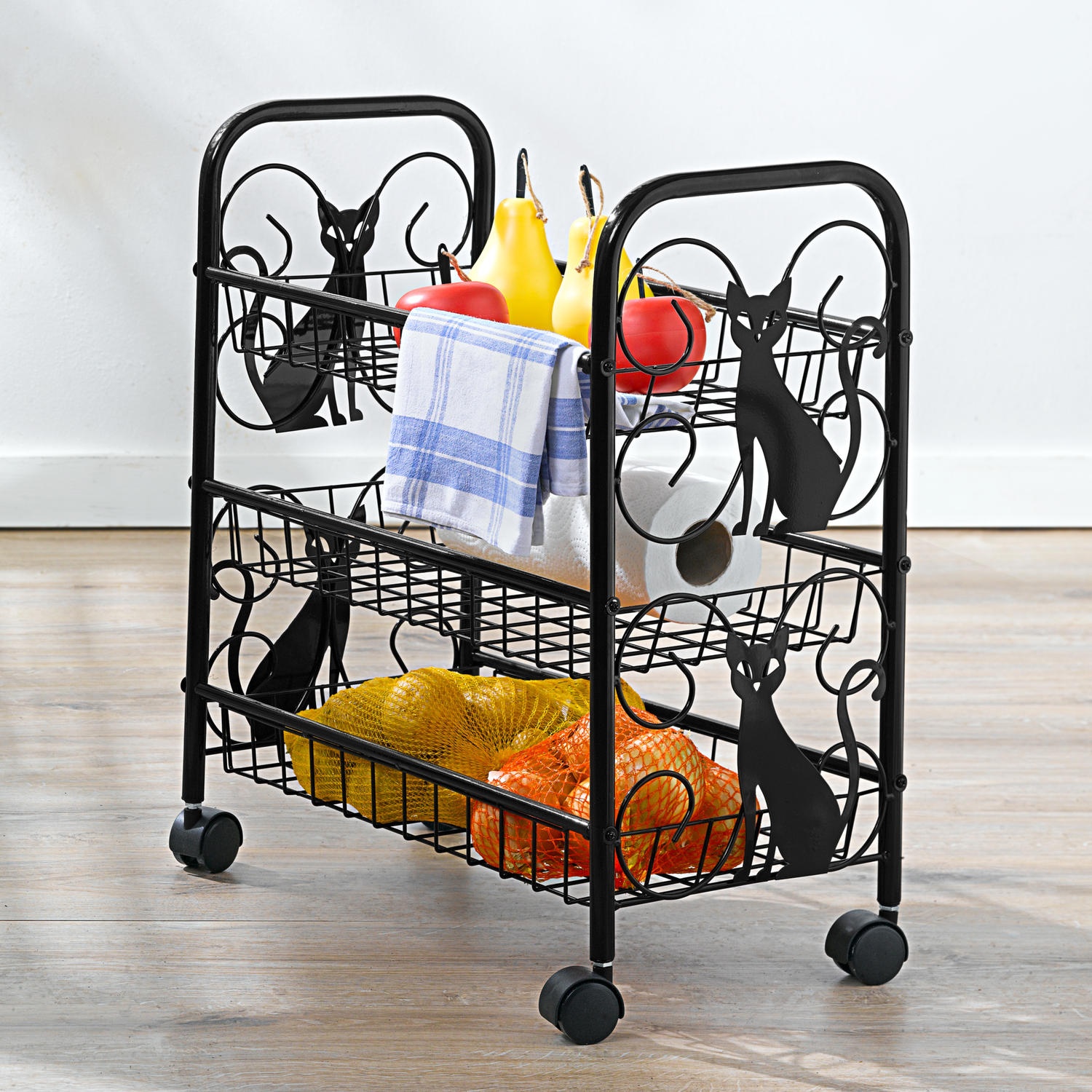 Multifunction Metal kitten Design Serving Cart Rolling Kitchen Storage Cart Shelf