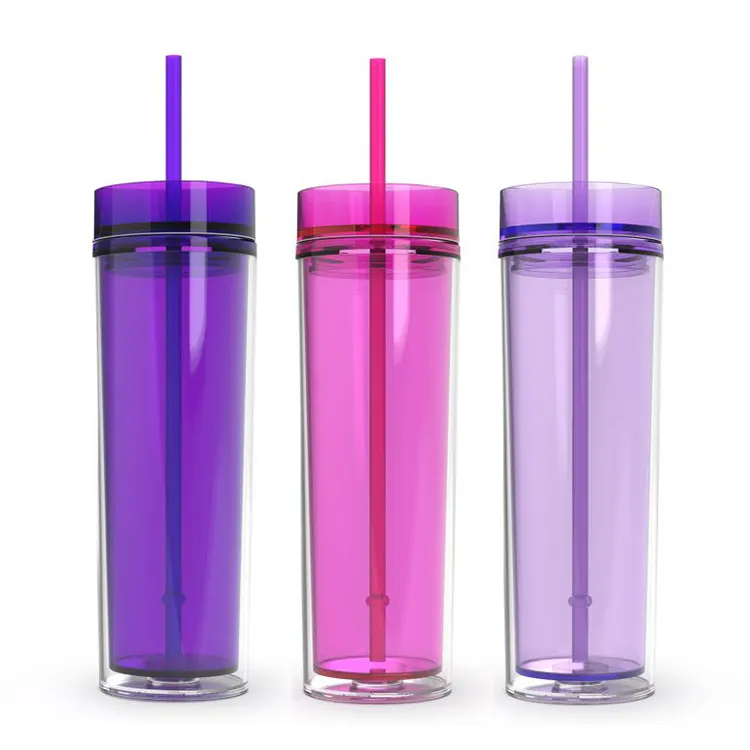 Wholesale Plastic Double Wall Bpa Free Skinny Acrylic Tumblers With Straw