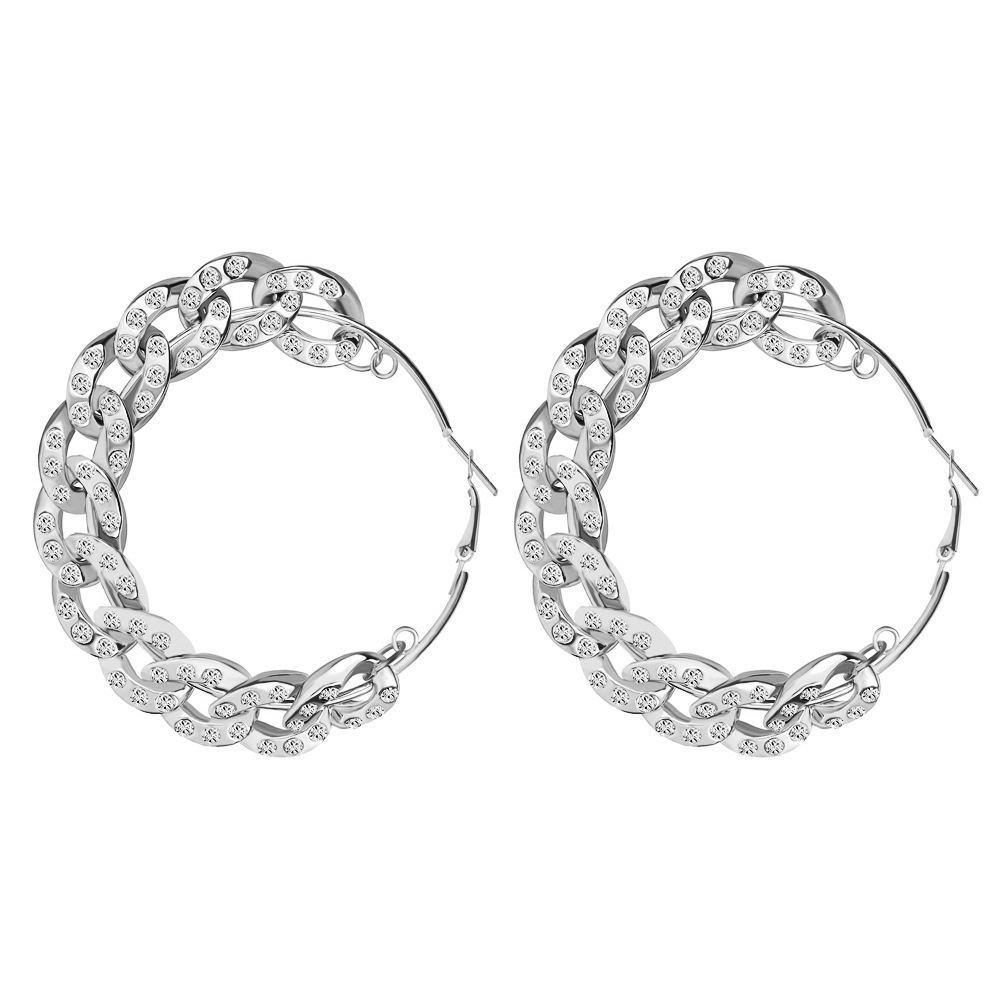 New Arrival High Quality Fashion Jewelry Hoop Earrings Women Daily Gift Exaggerated Thick Chain Shape Diamond Earrings Cheapest