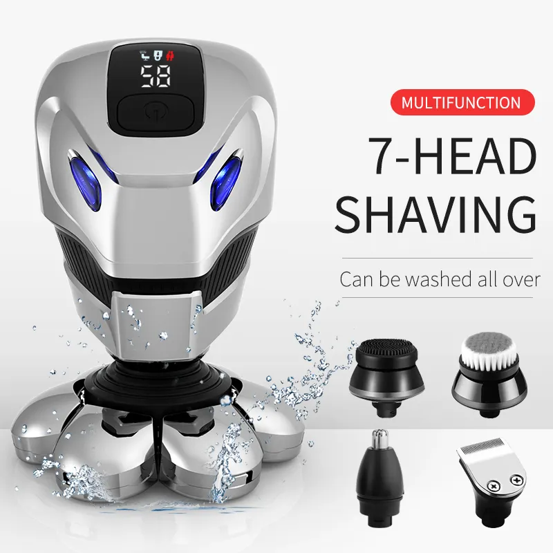 7D Shaver Electric Rechargeable Headshaver Waterproof Rotary Razor Beard Nose Hair Trimmer Electric Shaver For Men