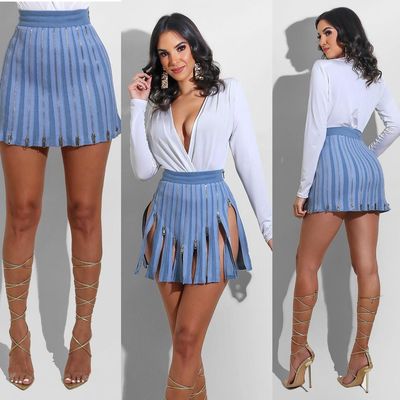 New Fashion Women Personality Zipper Design Street Pleated Mini Skirt