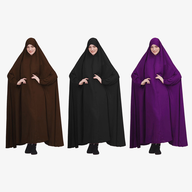Dubai Abaya Prayer Dress Muslim Women Long Batwing Sleeve Neck Jilbab Hijab Dress Loose Robe Solid Color Islamic Modest Clothes