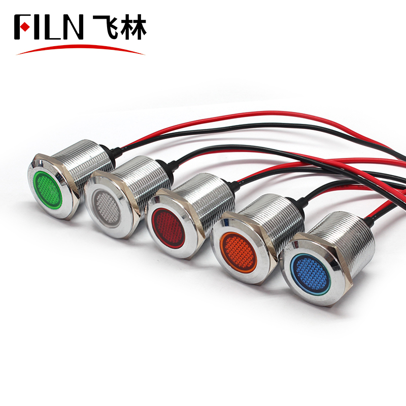 FILN 22mm Brass Copper Metal Led Indicator Light 12V 3V 24V 110V 220V AC/DC Signal Lamp Waterproof Indicator Light Lamp