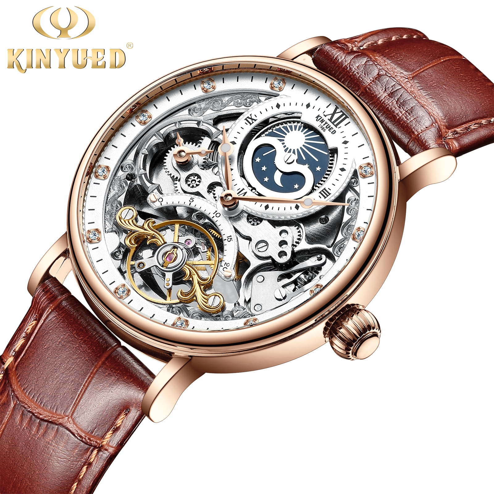 KINYUED Tourbillon механические часы для мужчин Роскошные брендовые автоматические роскошные часы
