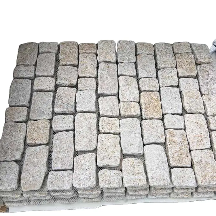 Yellow Granite paver mesh cobblestone pavers with net