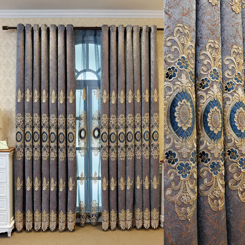 Customizable European Style Light Luxury Living Room Chenille Embroidered Curtain