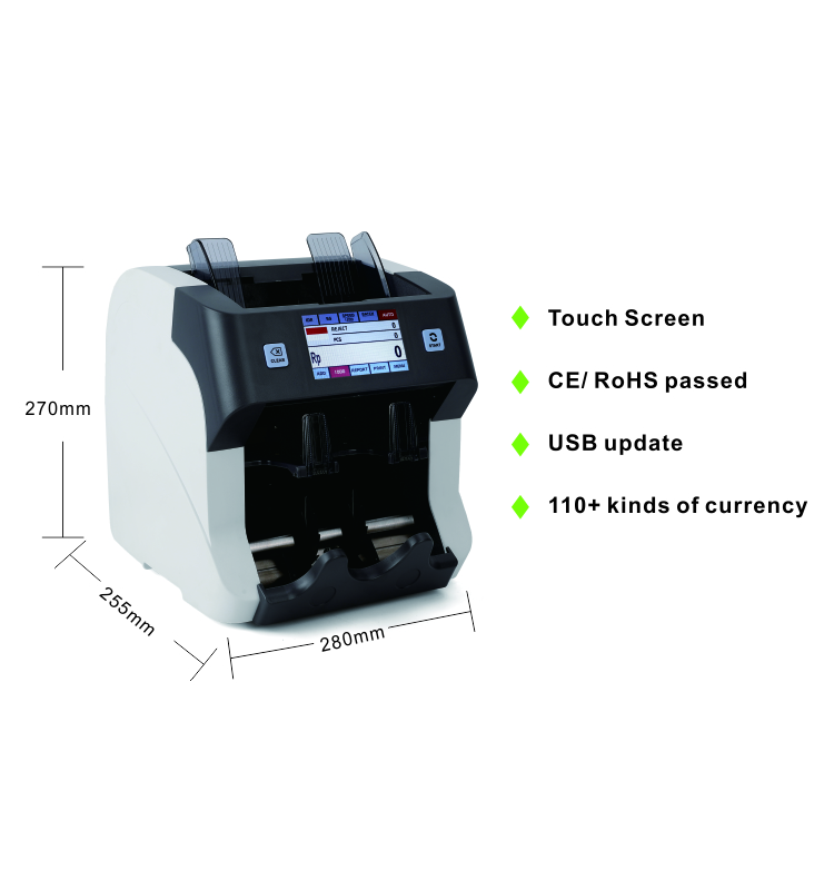 2021 high quality value sorter 1+1 pockets Multi-currency value count bill counting with easy maintenace 4.3 inch touchable LCD