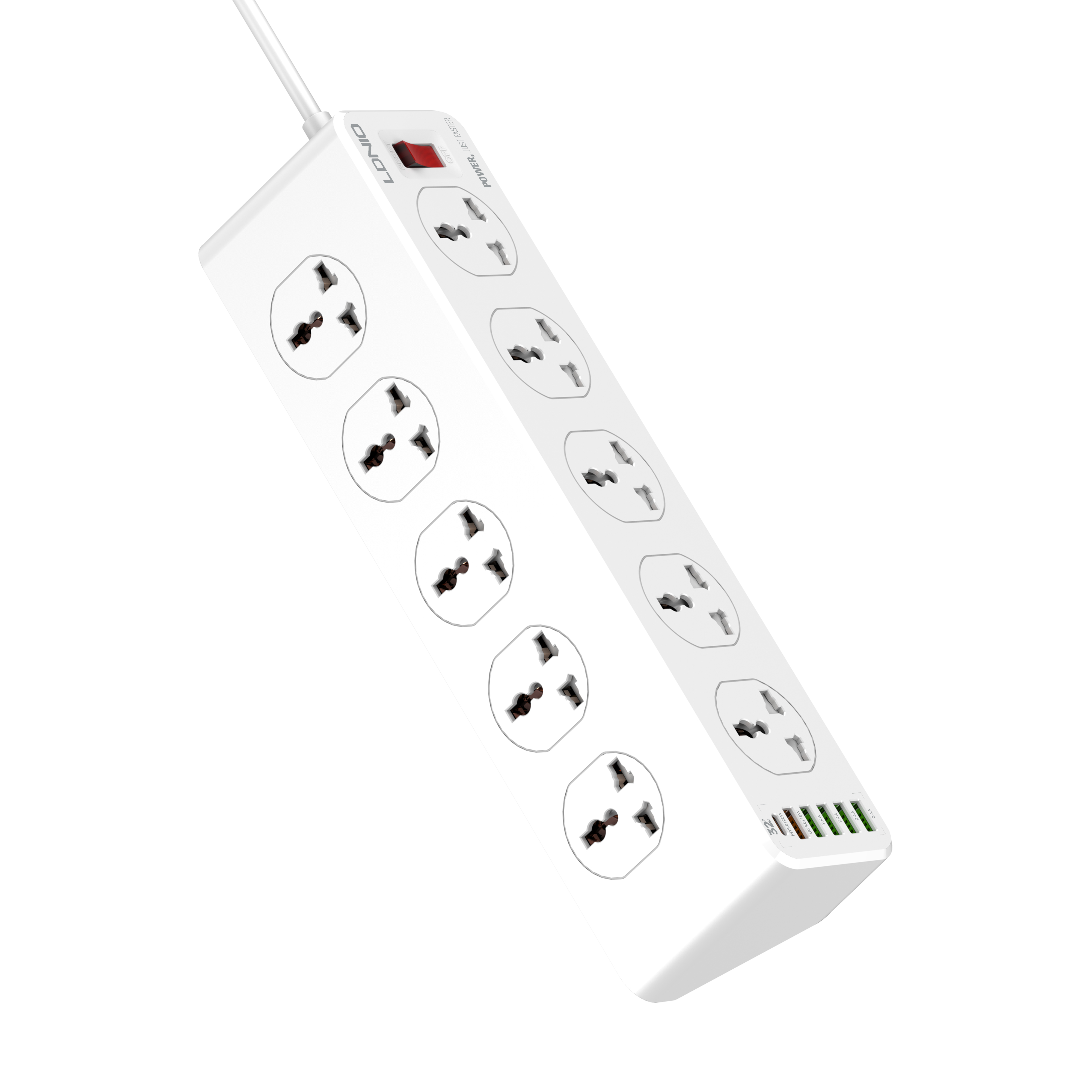 LDNIO SC10610 Разъем питания с 10 точек, быстрая зарядка док-станция USB-C разъем питания, сетевой фильтр с 6 портами USB для телефона для зарядки